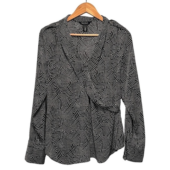 White House Black Market Dot Print Cross Front V-Neck Blouse Size 14 Career Work - Picture 1 of 8